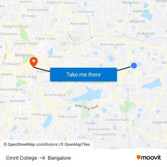 Cmrit College to Bangalore map
