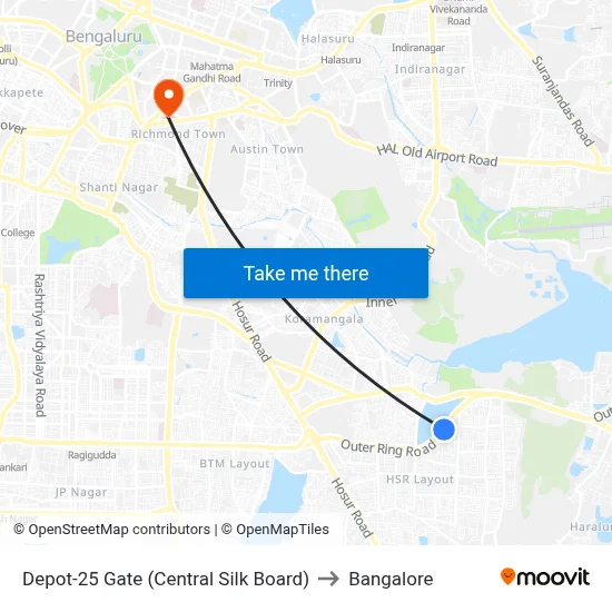 Depot-25 Gate (Central Silk Board) to Bangalore map