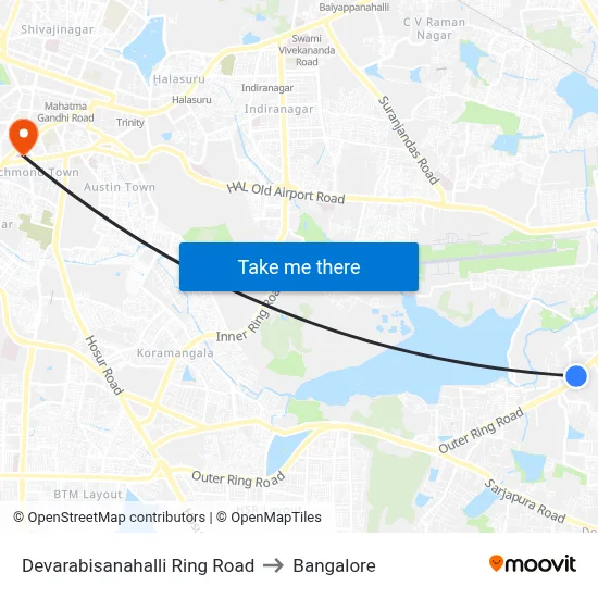 Devarabisanahalli Ring Road to Bangalore map