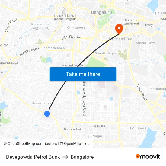 Devegowda Petrol Bunk to Bangalore map