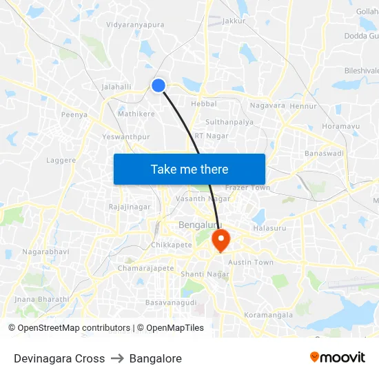 Devinagara Cross to Bangalore map
