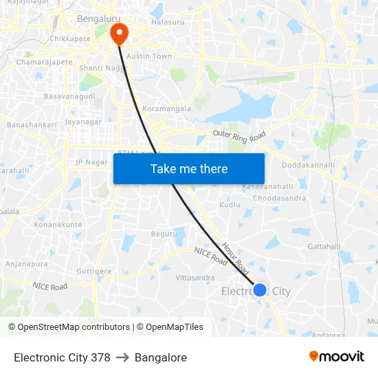 Electronic City 378 to Bangalore map