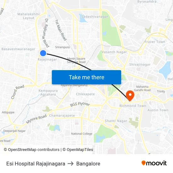 Esi Hospital Rajajinagara to Bangalore map