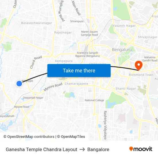 Ganesha Temple Chandra Layout to Bangalore map