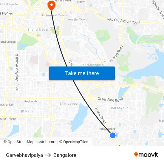 Garvebhavipalya to Bangalore map