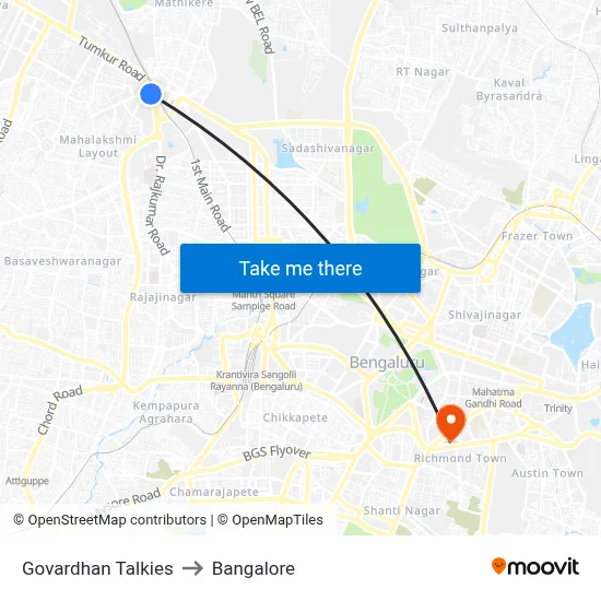 Govardhan Talkies to Bangalore map