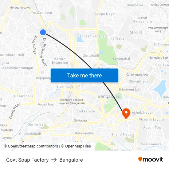 Govt Soap Factory to Bangalore map