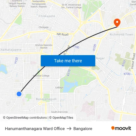 Hanumanthanagara Ward Office to Bangalore map