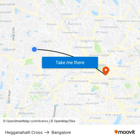 Hegganahalli Cross to Bangalore map
