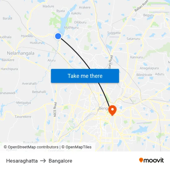 Hesaraghatta to Bangalore map