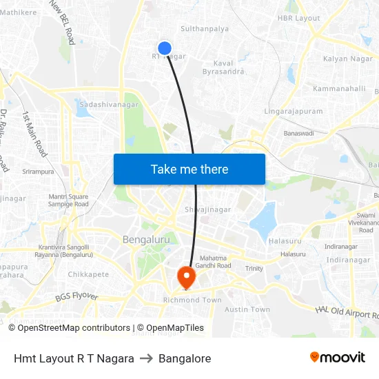 Hmt Layout R T Nagara to Bangalore map