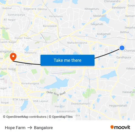 Hope Farm to Bangalore map