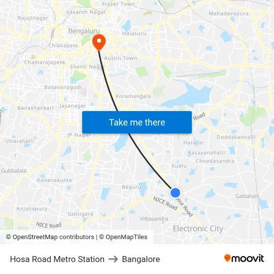 Hosa Road Metro Station to Bangalore map