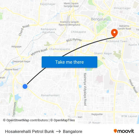 Hosakerehalli Petrol Bunk to Bangalore map