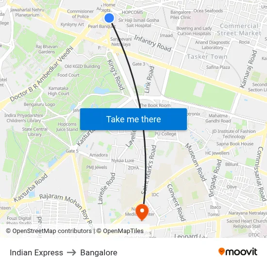 Indian Express to Bangalore map