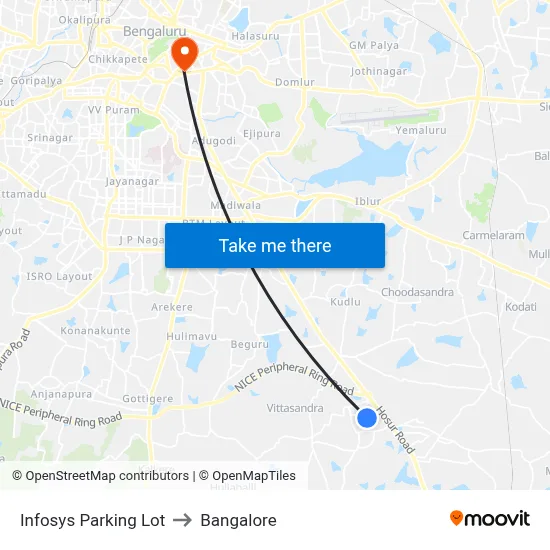 Infosys Parking Lot to Bangalore map