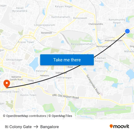 Iti Colony Gate to Bangalore map