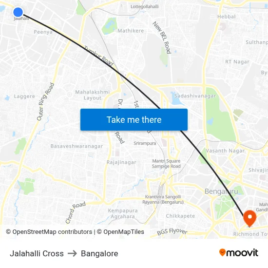 Jalahalli Cross to Bangalore map