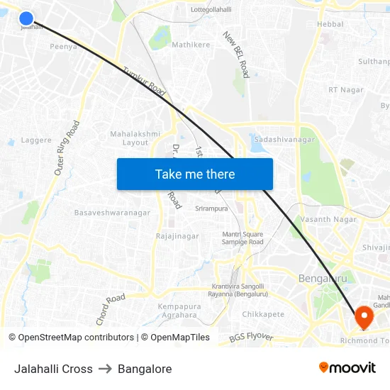 Jalahalli Cross to Bangalore map
