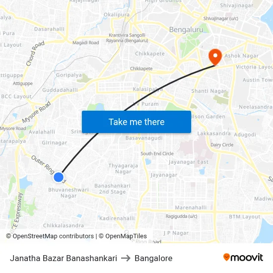 Janatha Bazar Banashankari to Bangalore map