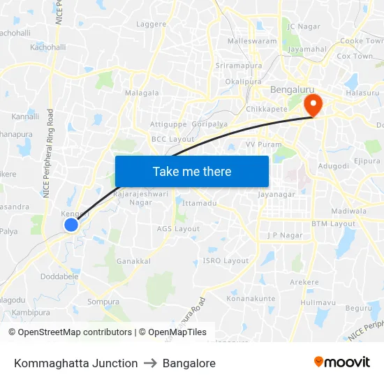 Kommaghatta Junction to Bangalore map