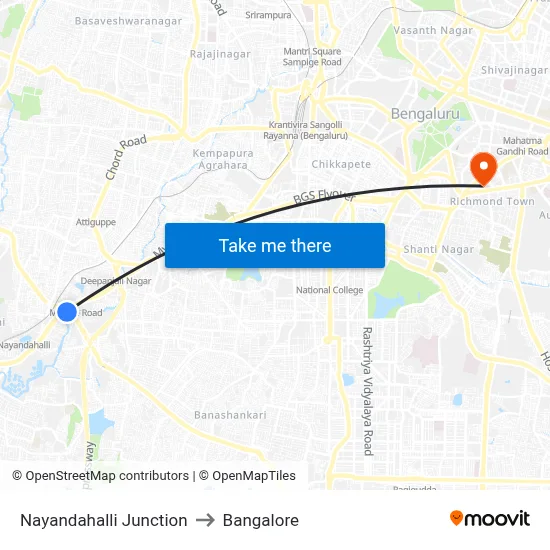 Nayandahalli Junction to Bangalore map