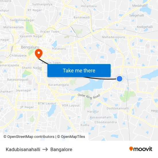 Kadubisanahalli to Bangalore map
