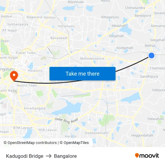Kadugodi Bridge to Bangalore map
