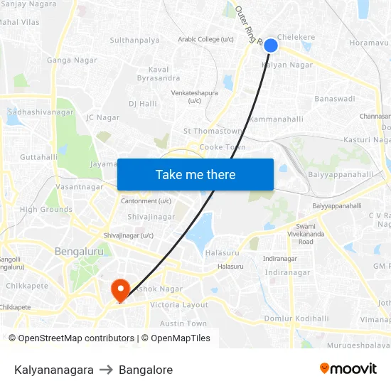 Kalyananagara to Bangalore map