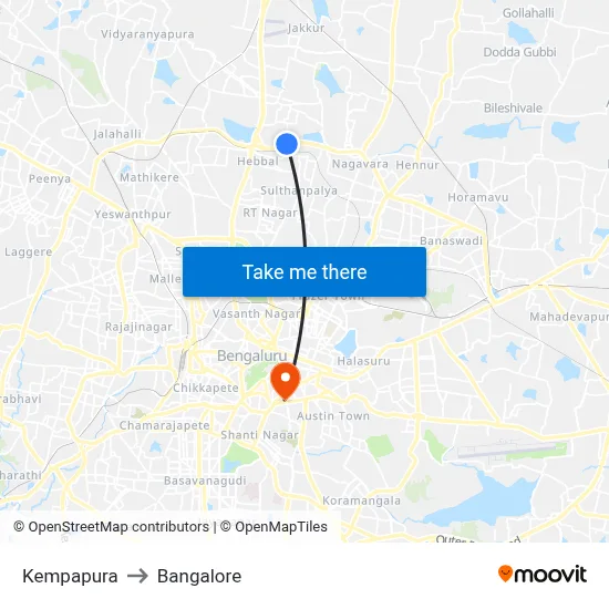 Kempapura to Bangalore map