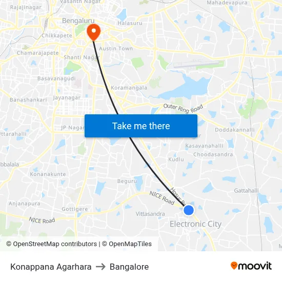 Konappana Agarhara to Bangalore map