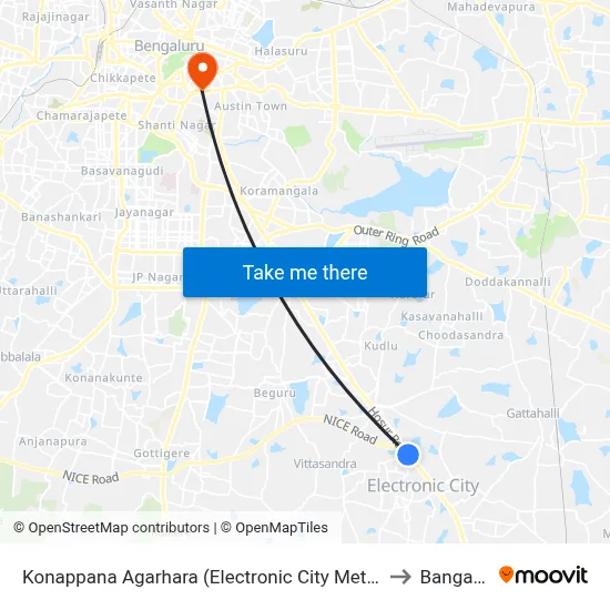 Konappana Agarhara (Electronic City Metro Station) to Bangalore map