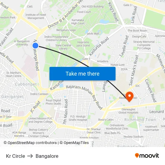 Kr Circle to Bangalore map