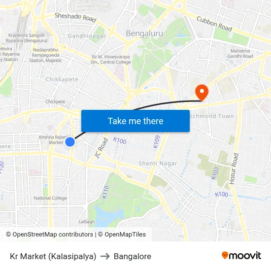 Kr Market (Kalasipalya) to Bangalore map