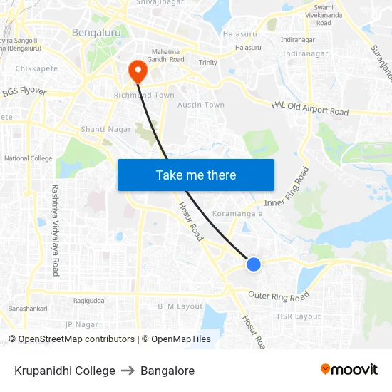 Krupanidhi College to Bangalore map
