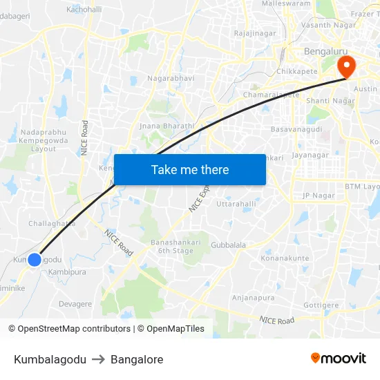 Kumbalagodu to Bangalore map