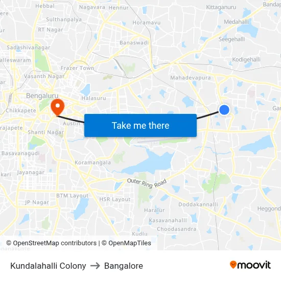 Kundalahalli Colony to Bangalore map