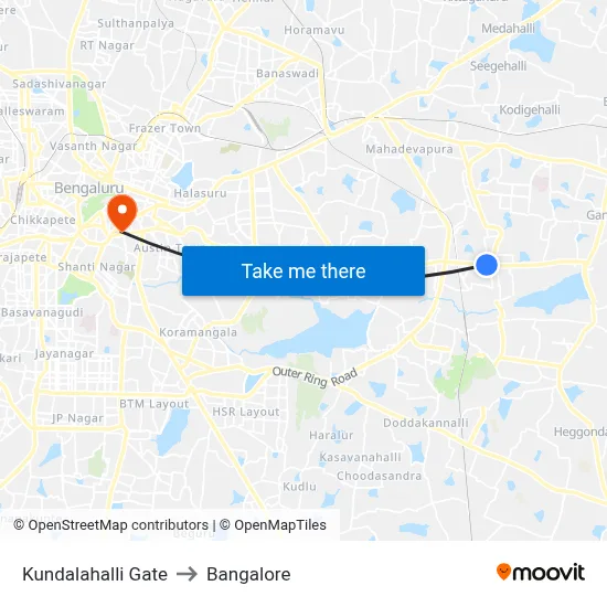 Kundalahalli Gate to Bangalore map