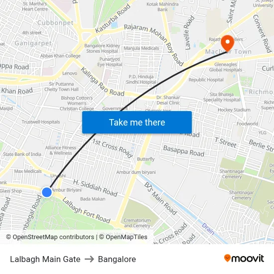 Lalbagh Main Gate to Bangalore map
