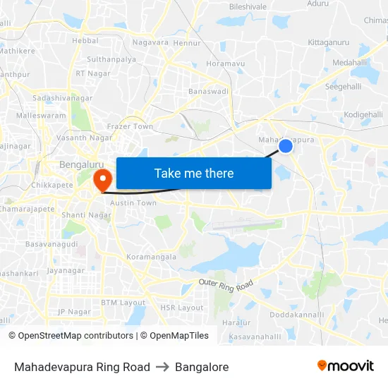 Mahadevapura Ring Road to Bangalore map