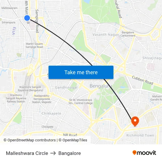 Malleshwara Circle to Bangalore map