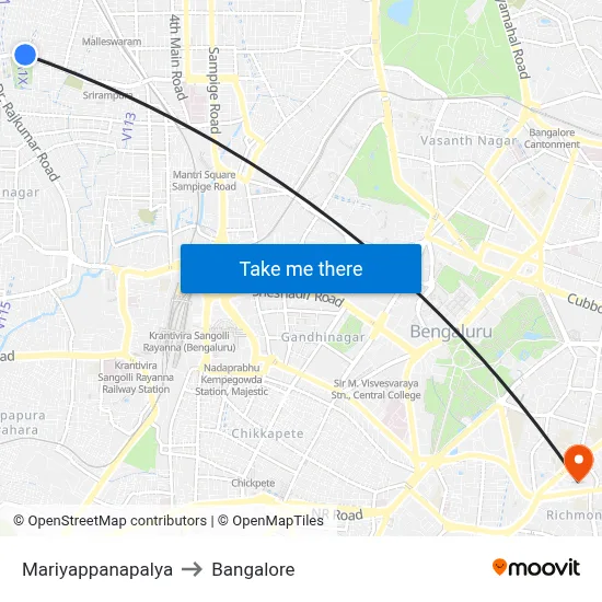 Mariyappanapalya to Bangalore map