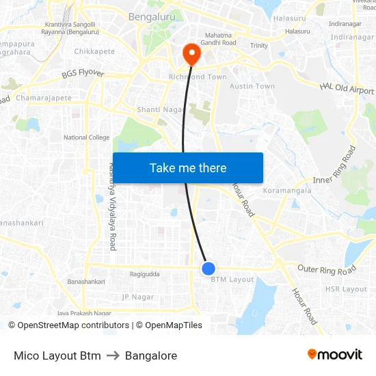 Mico Layout Btm to Bangalore map