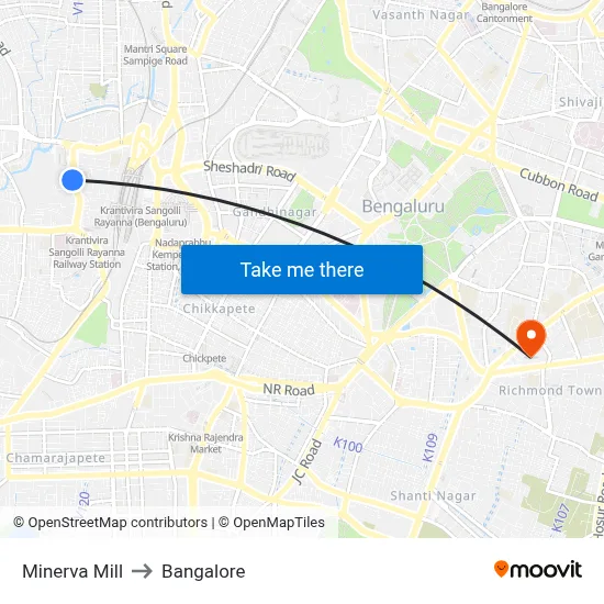 Minerva Mill to Bangalore map