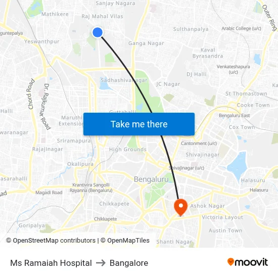 Ms Ramaiah Hospital to Bangalore map