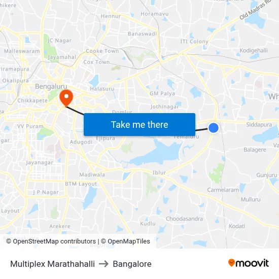 Multiplex Marathahalli to Bangalore map