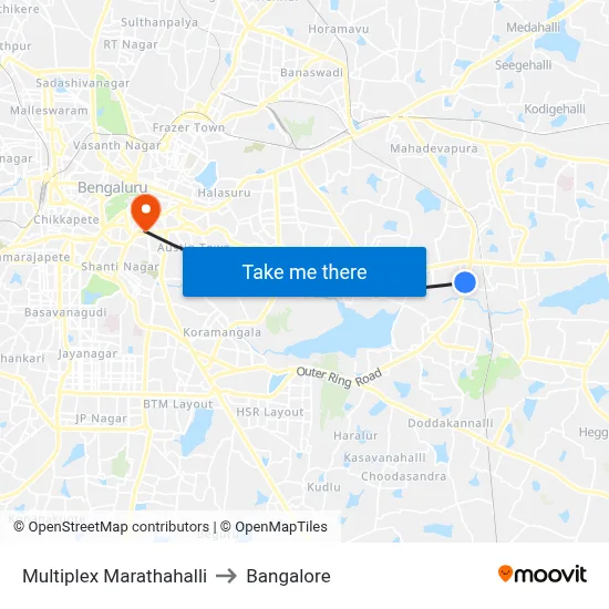 Multiplex Marathahalli to Bangalore map