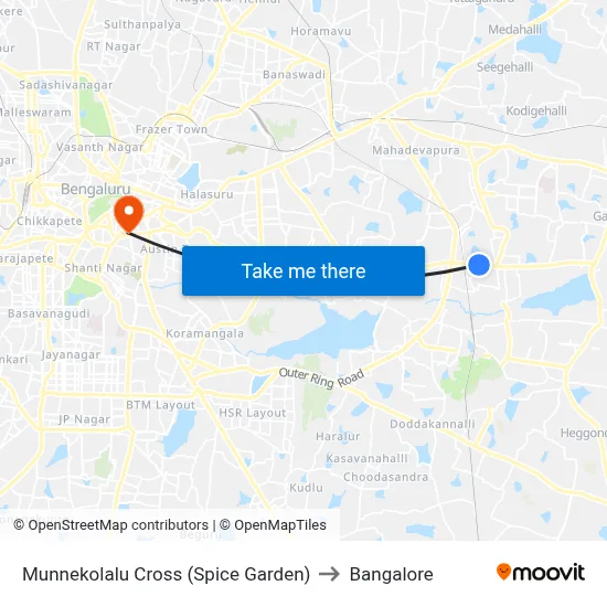 Munnekolalu Cross (Spice Garden) to Bangalore map