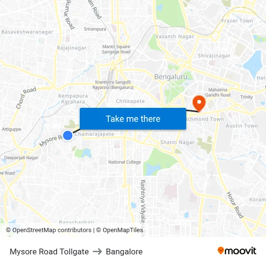 Mysore Road Tollgate to Bangalore map
