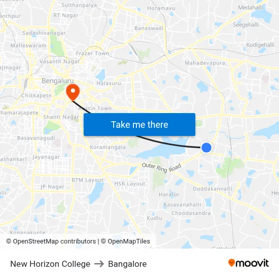 New Horizon College to Bangalore map